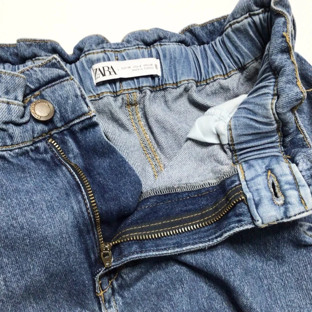 Zara High Rise Paper Bag Waist Denim Jeans Size 4 - Picture 6 of 12